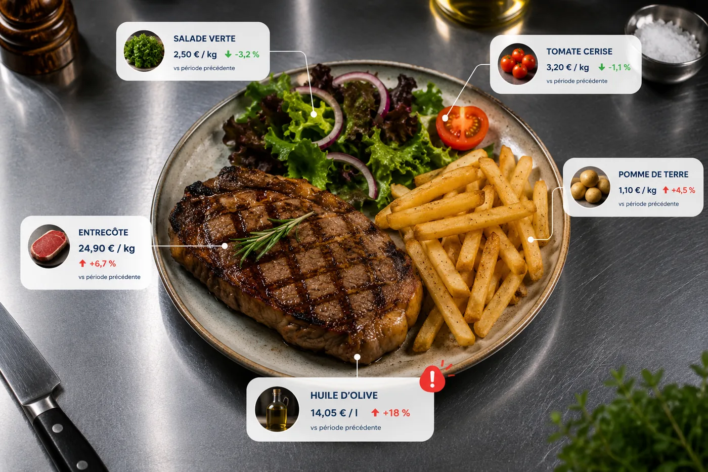 Analyse du prix d'achat de chaque produit avec détection des hausses