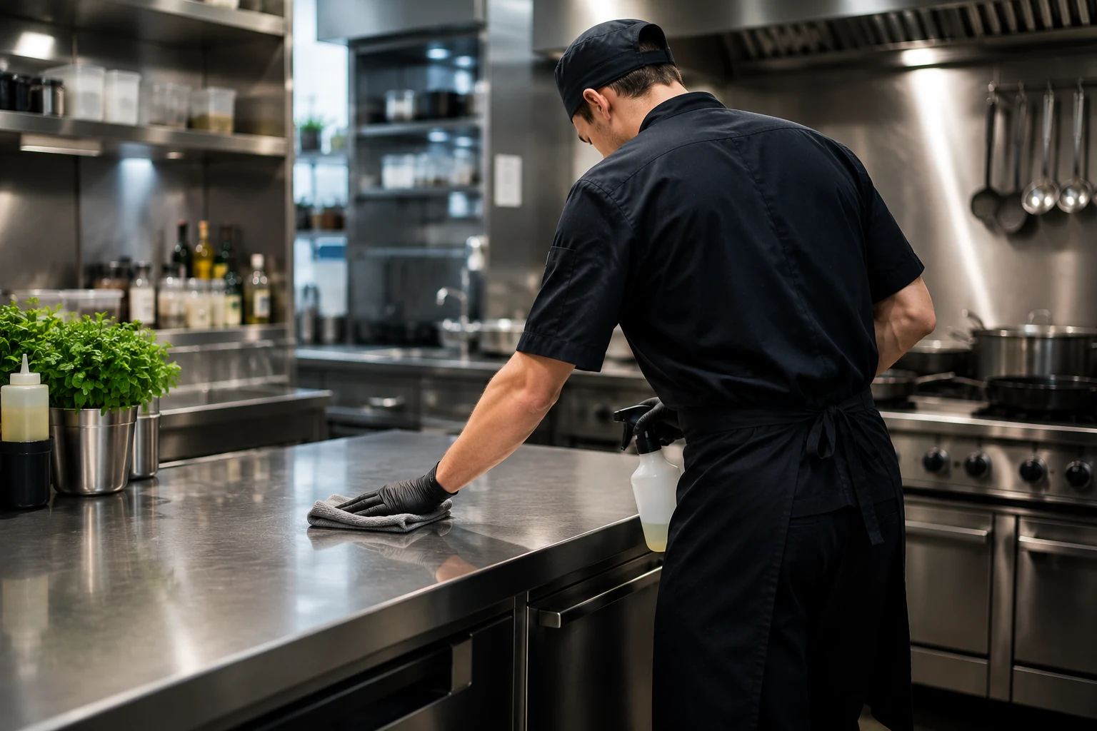 Cuisinier en activité dans sa cuisine
