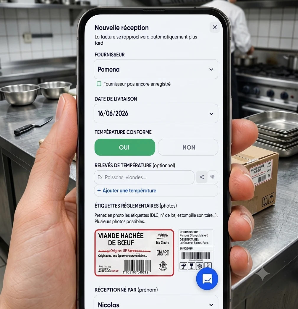 Contrôle d'une réception sur mobile : température, DLC, conformité