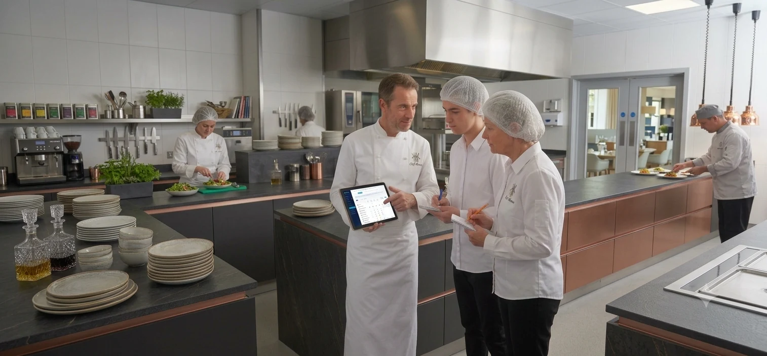 Équipe de cuisine prête pour un contrôle sanitaire